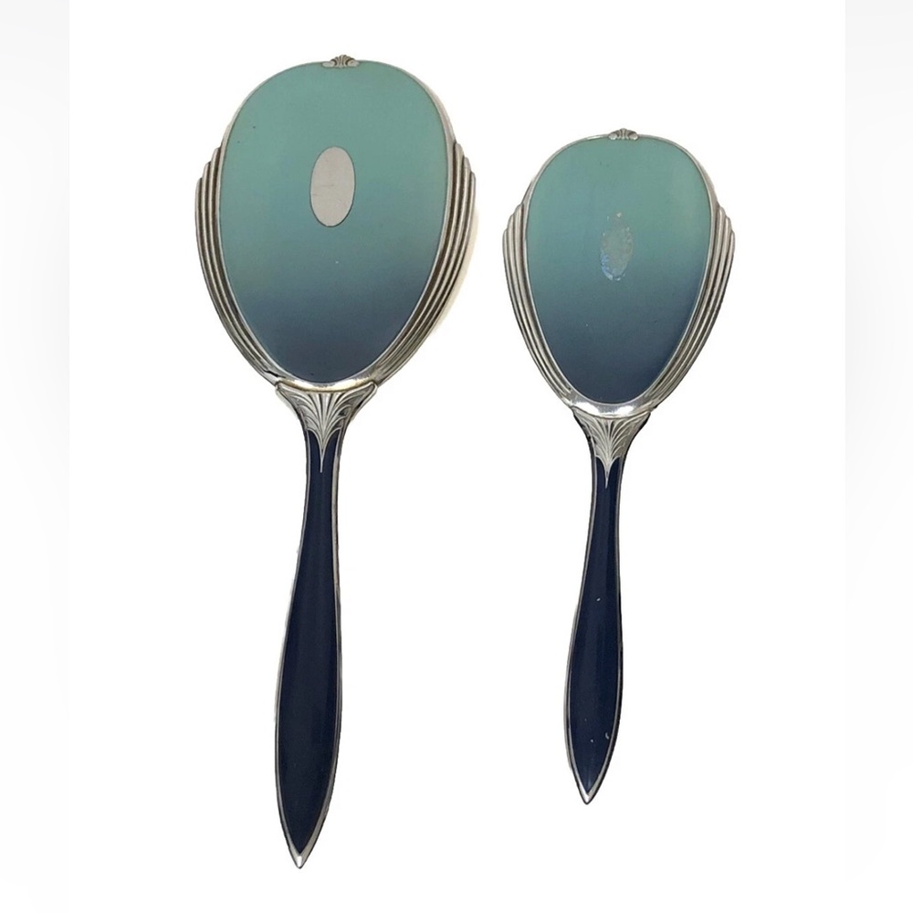 Vintage Vanity Mirror & Brush Evans Mirror & Brush Blue Green